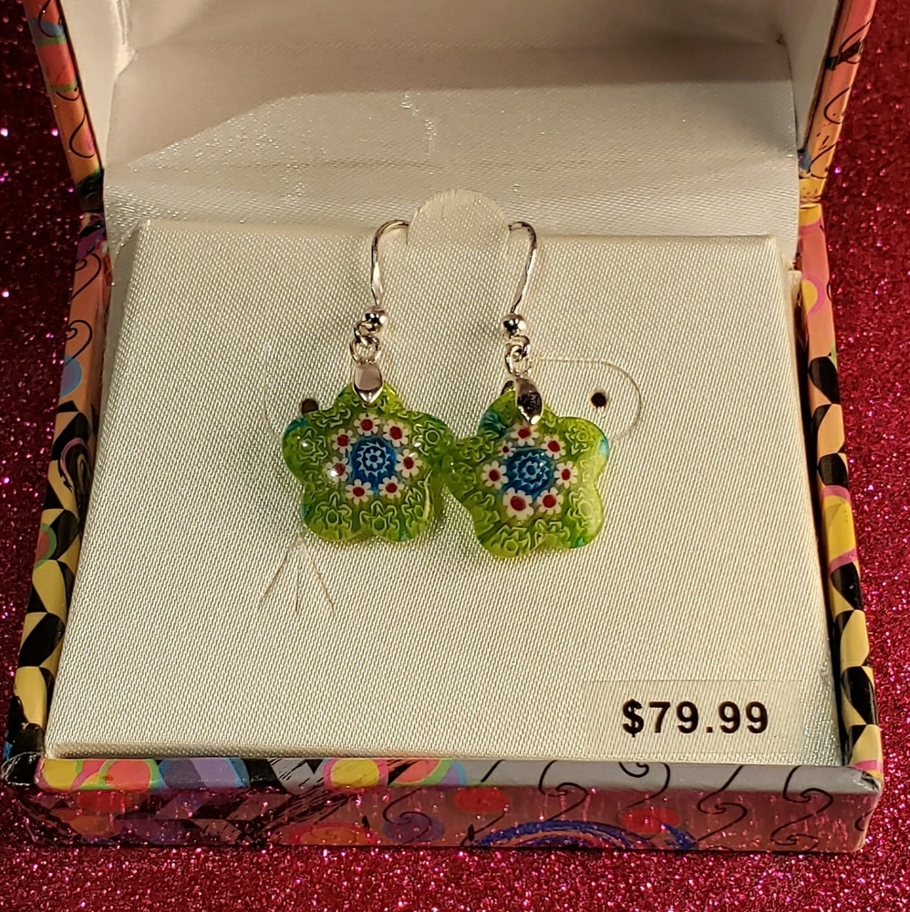 Sterling Silver Green Star Earrings